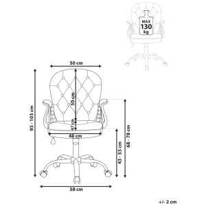 Schizzo: Sedia da ufficio Beliani Princess in velluto rosa pastello con dimensioni.