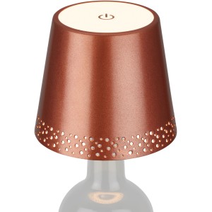 Luce da bottiglia a batteria Brilo Flaska, color rame opaco, su una bottiglia. Luce decorativa per interni ed esterni.