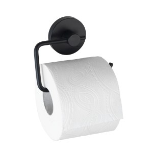 Wenko Porta carta igienica Milazzo Vacuum-Loc Nero con rotolo di carta igienica.