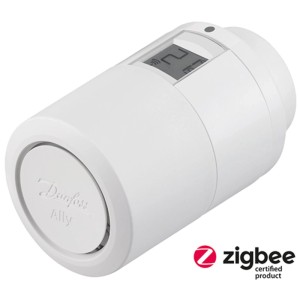 Thermostat de radiateur Danfoss Ally Zigbee, contrôle de chauffage intelligent blanc avec écran LCD.