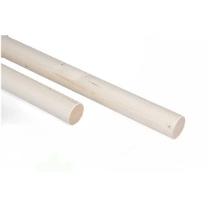 Bois rond en épicéa, diamètre 5,2 cm, longueur 150 cm, pour la construction de meubles et d'étagères.