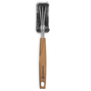 Brosse pour barbecue Burnhard avec manche en acacia et poils en acier inoxydable, 42 cm.