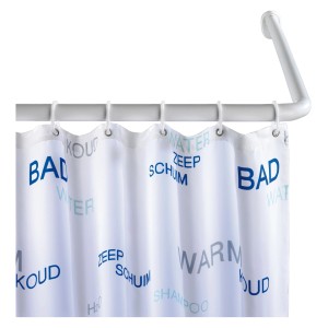 Barre de douche d'angle blanche Wenko Universal Extra Strong avec rideau de douche.