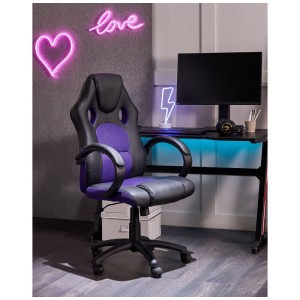 Sedia gaming Beliani Fighter, nero-viola, in ecopelle, con braccioli imbottiti e mesh traspirante.