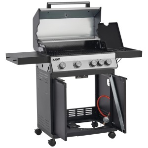 Barbecue à gaz Jamestown Kane 4 brûleurs avec brûleur latéral, capot en inox et chariot.