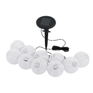 Eglo LED Solar Lichterkette mit 10 weißen Reispapier Kugeln und Erdspieß.