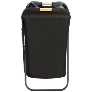 Cesto portabiancheria Wenko Loft, 115 l, nero, con telaio in acciaio e manico in legno.