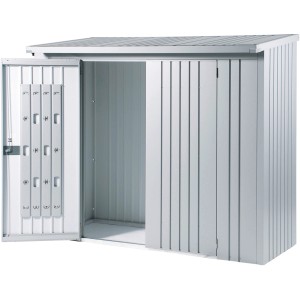 Pack porte Biohort pour WoodStock 150, gris foncé métallisé, avec porte ouverte et système de rangement.