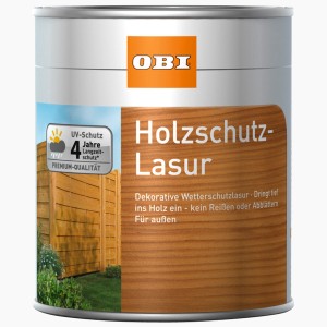 Pot de lasure de protection du bois OBI, gris, 750ml, pour la protection contre les intempéries et l'entretien du bois en extérieur.