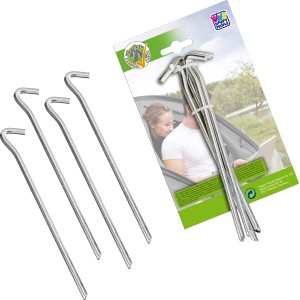 Set di 4 picchetti da tenda in metallo, lunghezza 25 cm. Accessori da campeggio per una tenuta sicura.