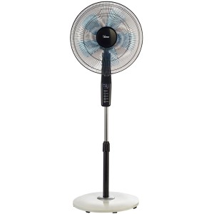 Bimar Standventilator VP455T, beige-schwarz, 40 cm Durchmesser. Metall-Design mit blauen Rotorblättern, höhenverstellbar.