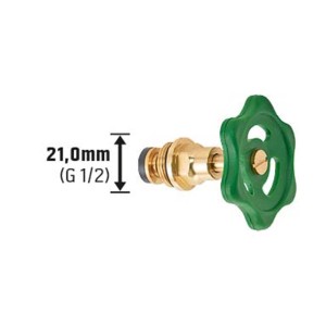 Robinet d'équerre en laiton 21 mm (G 1/2) avec volant vert pour conduites d'eau.
