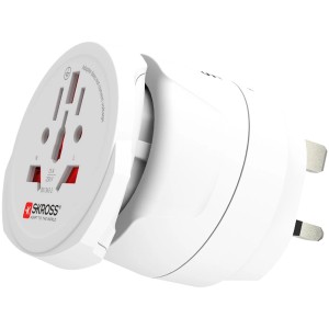 Skross Reiseadapter Combo World to UK, weiss, für Steckdosen in verschiedenen Ländern.
