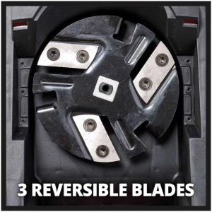 Primo piano delle 3 lame reversibili del biotrituratore a batteria Einhell Redaxxo 36/25.