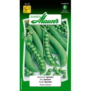 Sachet de graines de pois Markterbse Sprinter : gousses de pois vertes et pois.