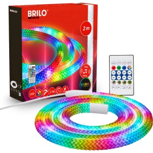 Brilo LED-Gewebeschlauch RGBIC, 2m, mit Fernbedienung. Zeigt dynamische, farbige Lichteffekte. Ideal als LED-Streifen.
