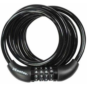 Antivol à câble spiralé Master Lock noir à combinaison, longueur 1,80 m.