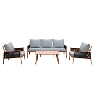 Greemotion Monaco Sitzgruppe, 4-teilig, Aluminium, beige Kissen. Lounge-Gartenmöbel Set mit Sofa, Sesseln und Tisch.