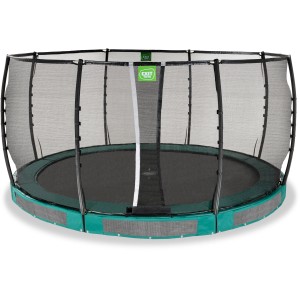Trampolino interrato verde EXIT Allure Premium Ø 427 cm con rete di sicurezza.
