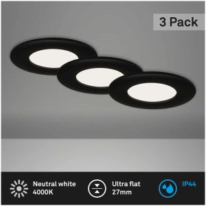 Drei matte, schwarze Brilo LED Einbauleuchten Flat In, 5W, neutralweißes Licht.