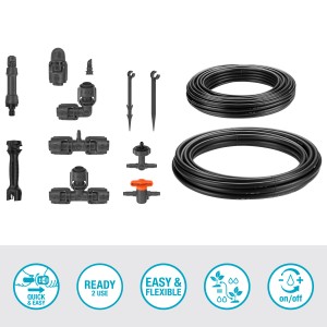 Set irrigazione a goccia Gardena per aiuole rialzate/aiuole (35 piante) con tubi e accessori.