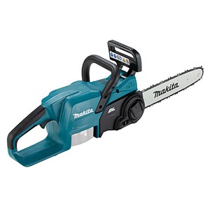 Tronçonneuse à batterie Makita 18V Solo, bleu-noir, avec lame. Tronçonneuse à batterie compacte pour le jardinage.