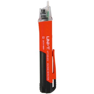 Testeur de tension CAT IV en forme de stylo avec LED et clip, rouge/noir, pour tensions jusqu'à 1000 V.