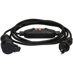 Rallonge noire de 5 m avec disjoncteur différentiel T13 IP55 pour chantiers et usage commercial.