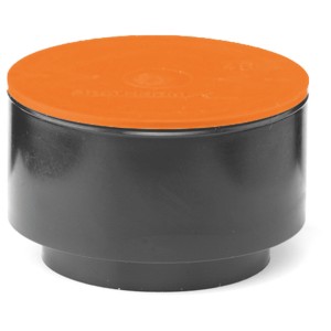 Manicotto di collegamento sifone per tubo di scarico, polietilene, Ø 56/46 mm, con cappuccio protettivo arancione.