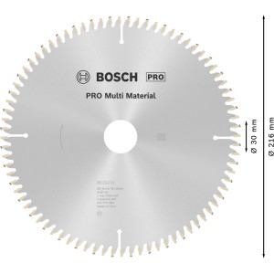 Lama per sega circolare Bosch Multi Material, diametro 216 mm, per tagli precisi in vari materiali.