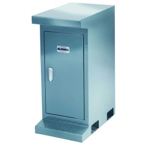 Supporto macchina Alduro serie BM: Robusto supporto in metallo con armadio per trapani da banco.