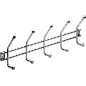 Hettich Garderobenleiste mit 5 Haken aus Edelstahl matt, 45cm breit.