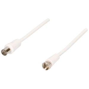 Câble de connexion SAT Schwaiger blanc, 1,5 m, avec deux connecteurs différents.