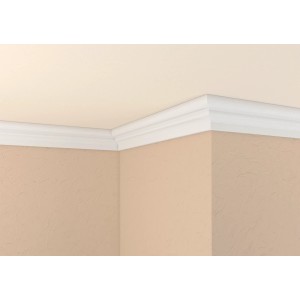 Corniche décorative Decosa XZL06 en polystyrène blanc, montée au plafond et au mur.
