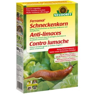 Neudorff Ferramol lumachicida 800g confezione con lumaca su foglia di lattuga.