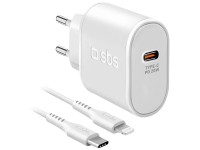 SBS Wandladegerät USB-C-Lightning-Kabel Weiss Länge 1 m