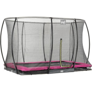 Trampolino rettangolare da incasso EXIT Silhouette 244x366cm con rete di sicurezza rosa.