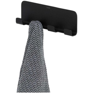 Tiger Colar Handtuchhakenleiste mit 4 Haken, Stahl rostfrei, schwarz, mit Handtuch.