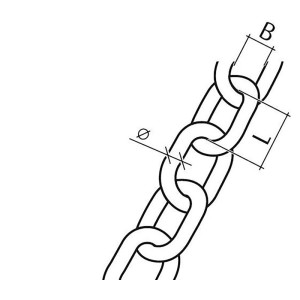 Detailaufnahme Schweißkette Form A, Stahl, Ø 3 mm, silberfarben, mit Maßangaben.