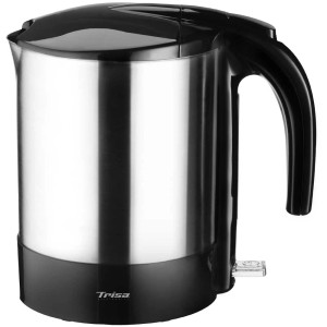 Trisa Wasserkocher Comfort Boil W4875, 1,7 l, Edelstahl mit schwarzem Griff und Details.