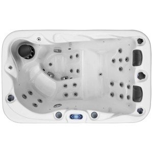 Planet Spa bain à remous Vira, spa fixe pour 2 personnes, vue intérieure avec jets et commandes.