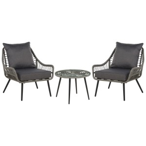 Beliani Set bistro Laureto, 3 pezzi, grigio. Tavolo e sedie in polyrattan per balcone o terrazzo.