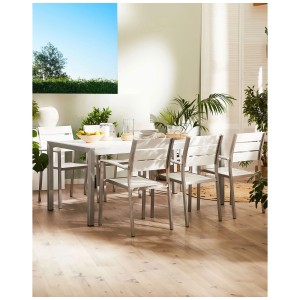 Set di sedie da giardino Beliani Vernio, 6 sedie bianche in legno sintetico e alluminio.