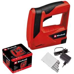 Einhell TC-CT 3.6 Li set di cucitrice a batteria con caricabatterie, graffette e scatola metallica.