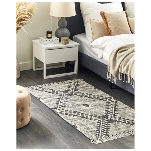 Tapis Beliani Arbaa, coton, noir, 80x150 cm, tapis à poils courts avec motif bohème.
