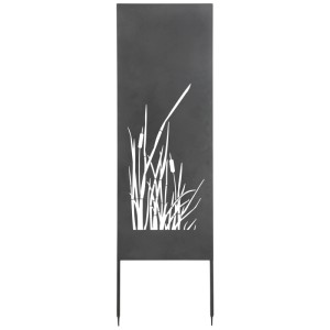 Paravent Nouvel Typha, brise-vue en acier anthracite avec motif de roseaux pour jardin et terrasse.