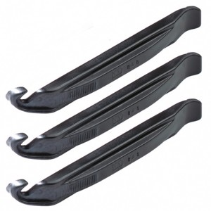 Lot de trois démonte-pneus noirs en plastique pour réparation et remplacement.