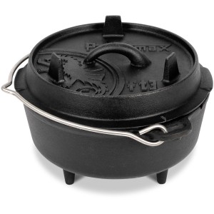 Petromax Dutch Oven FT3 noir avec couvercle et anse, idéal pour la cuisine en extérieur.