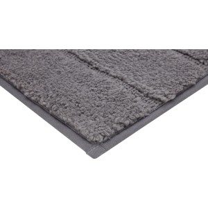 Tappeto da bagno grigio scuro 50x80 cm in poliestere con pelo denso, morbido e sottili strisce.