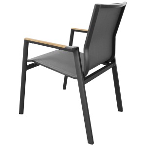 Sedia impilabile Acamp Vegas, sedia da giardino antracite-grigia con braccioli in teak e tessuto Acatex traspirante.